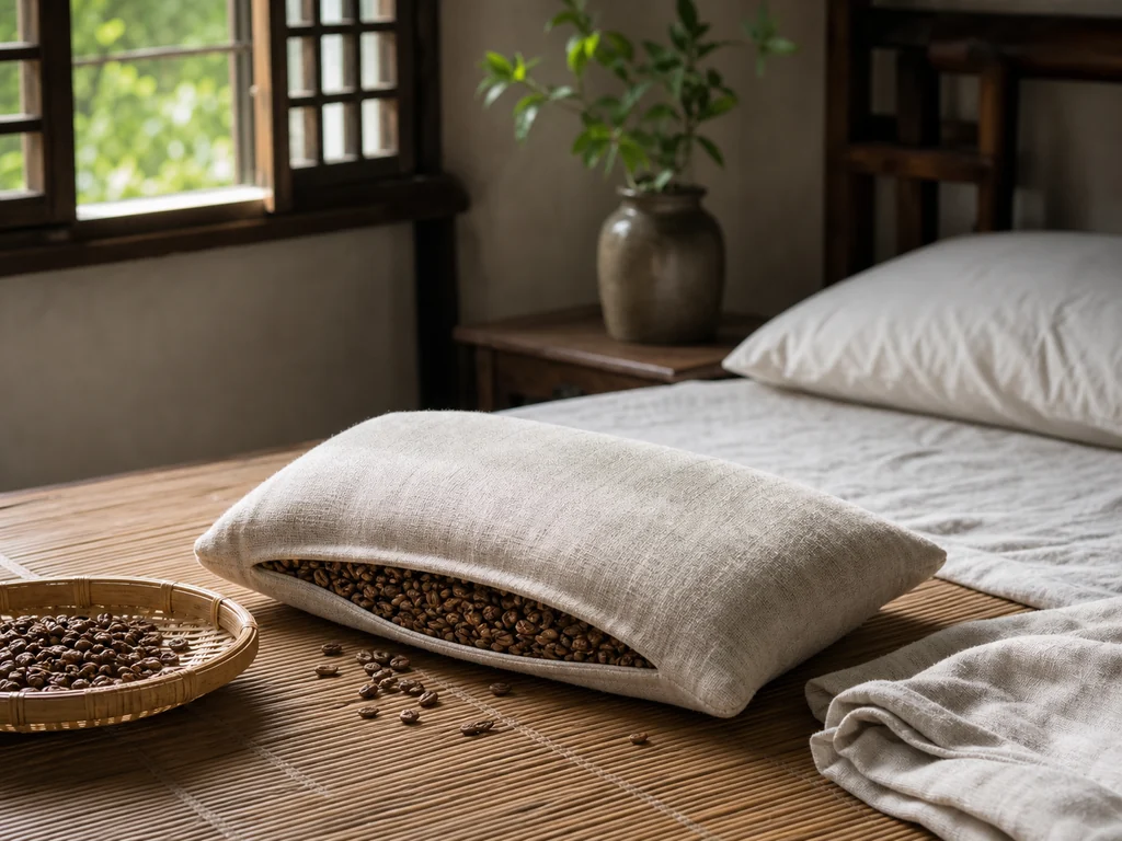 Cassia seed pillow on a bamboo mat