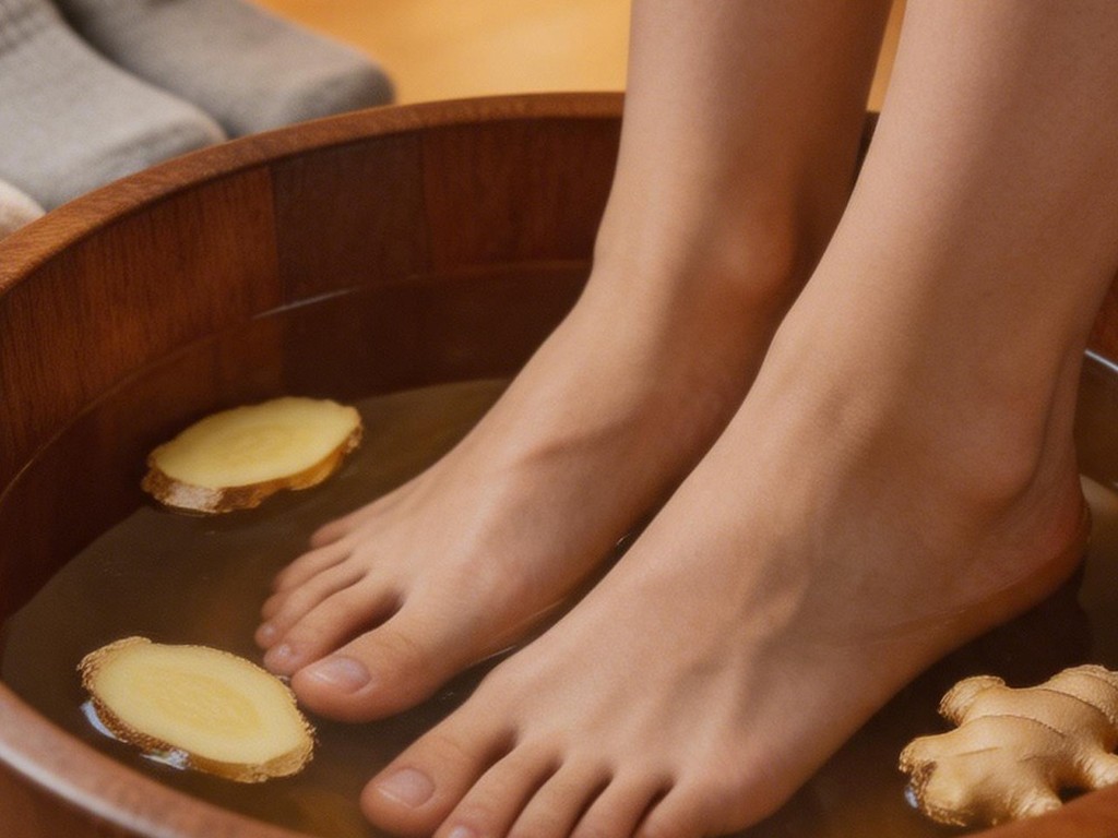 Fresh ginger slices beside a deep basin prepared for a winter evening