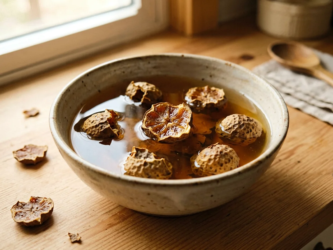 Soap pods in a bowl by a kitchen sink